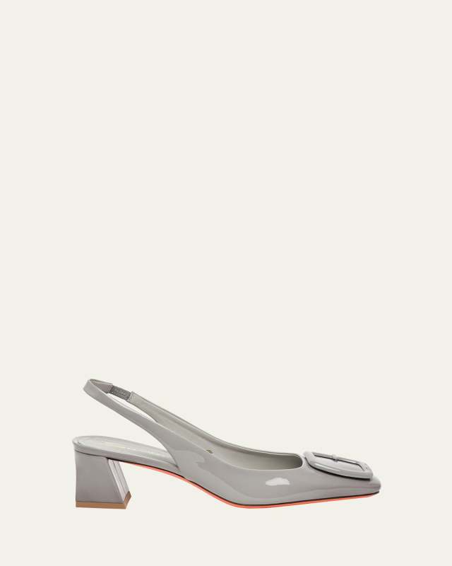 Lemon Patent Buckle Slingback Pumps